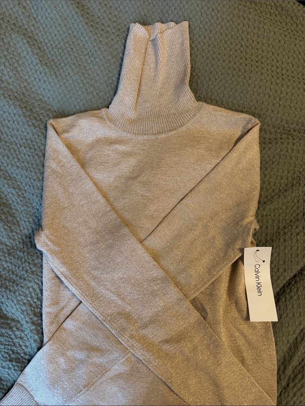Calvin Klein Shimmery Cream Turtleneck Sweater